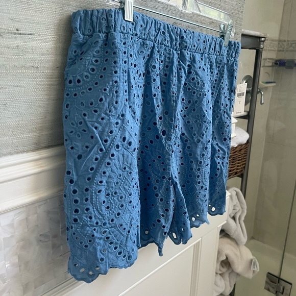 NWT new large Anthropologie ett:twa eyelet shorts blue elastic waist lace - Picture 5 of 12